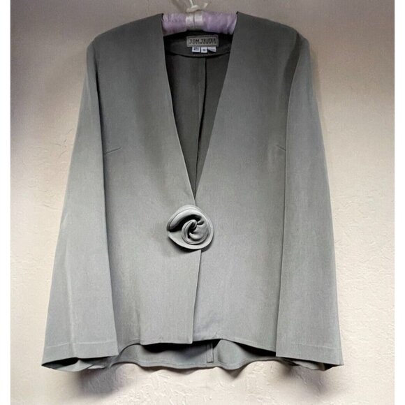 Vintage Tom Teifer California Women Silk Blazer Jacket Small Flower Gray Career
